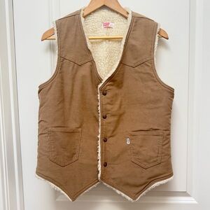 Vintage Levi's Sherpa Lined Western Tan Corduroy Vest Size‎ Medium